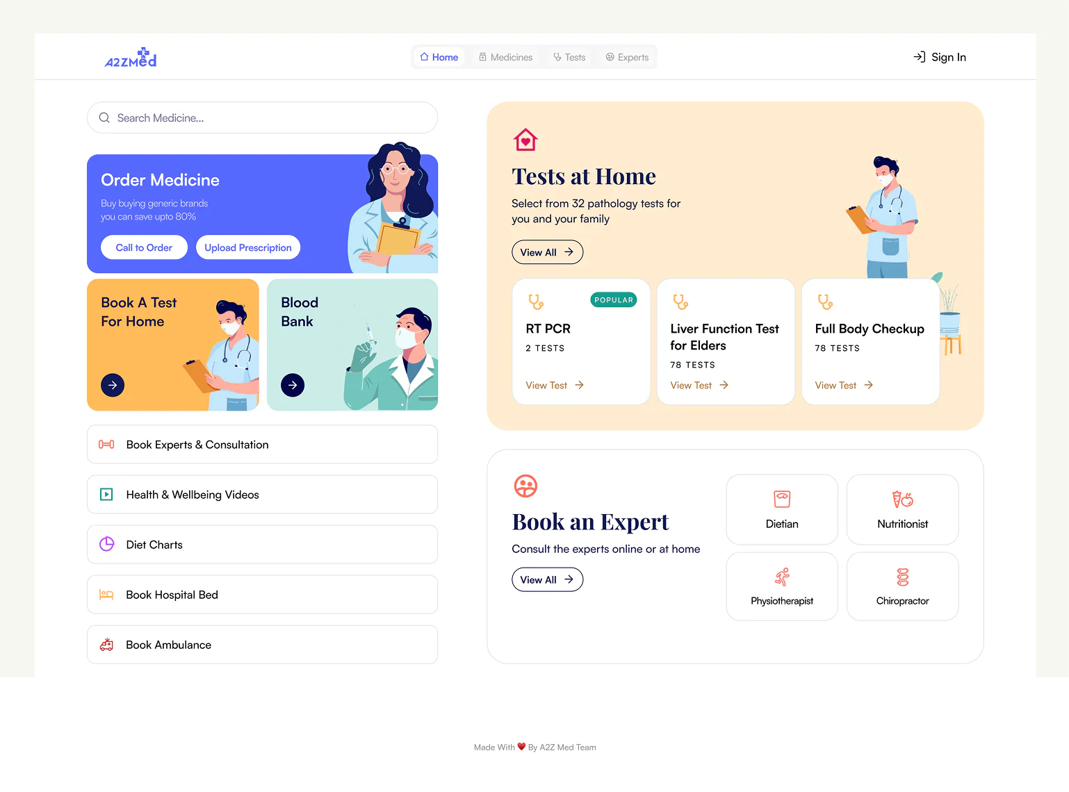Web view of the A2Z Meds product