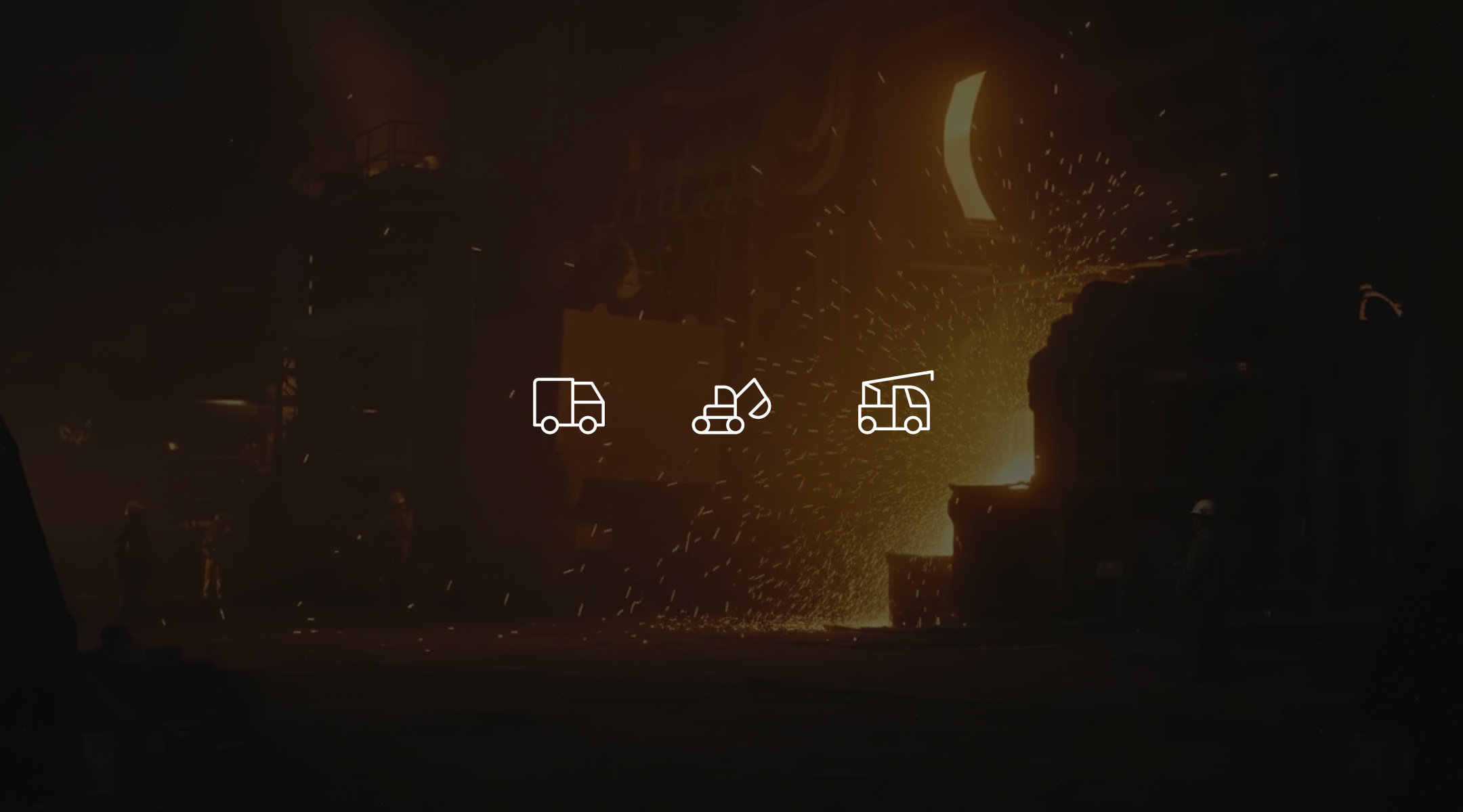Three machinery icons side by side, truck, excavator, dumper
