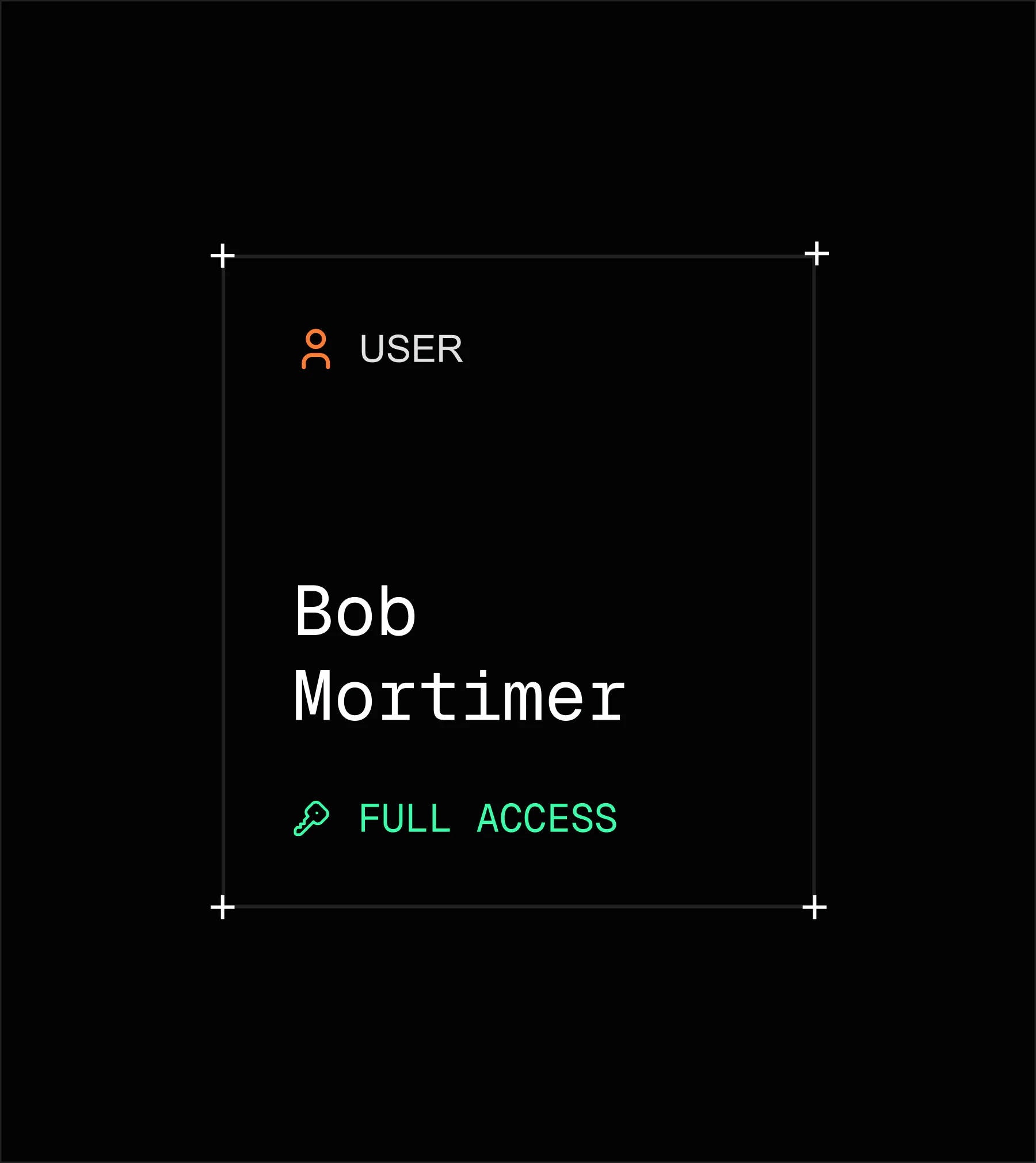 Velt Debugger user-context card for Bob Mortimer with a full-access permission tag
