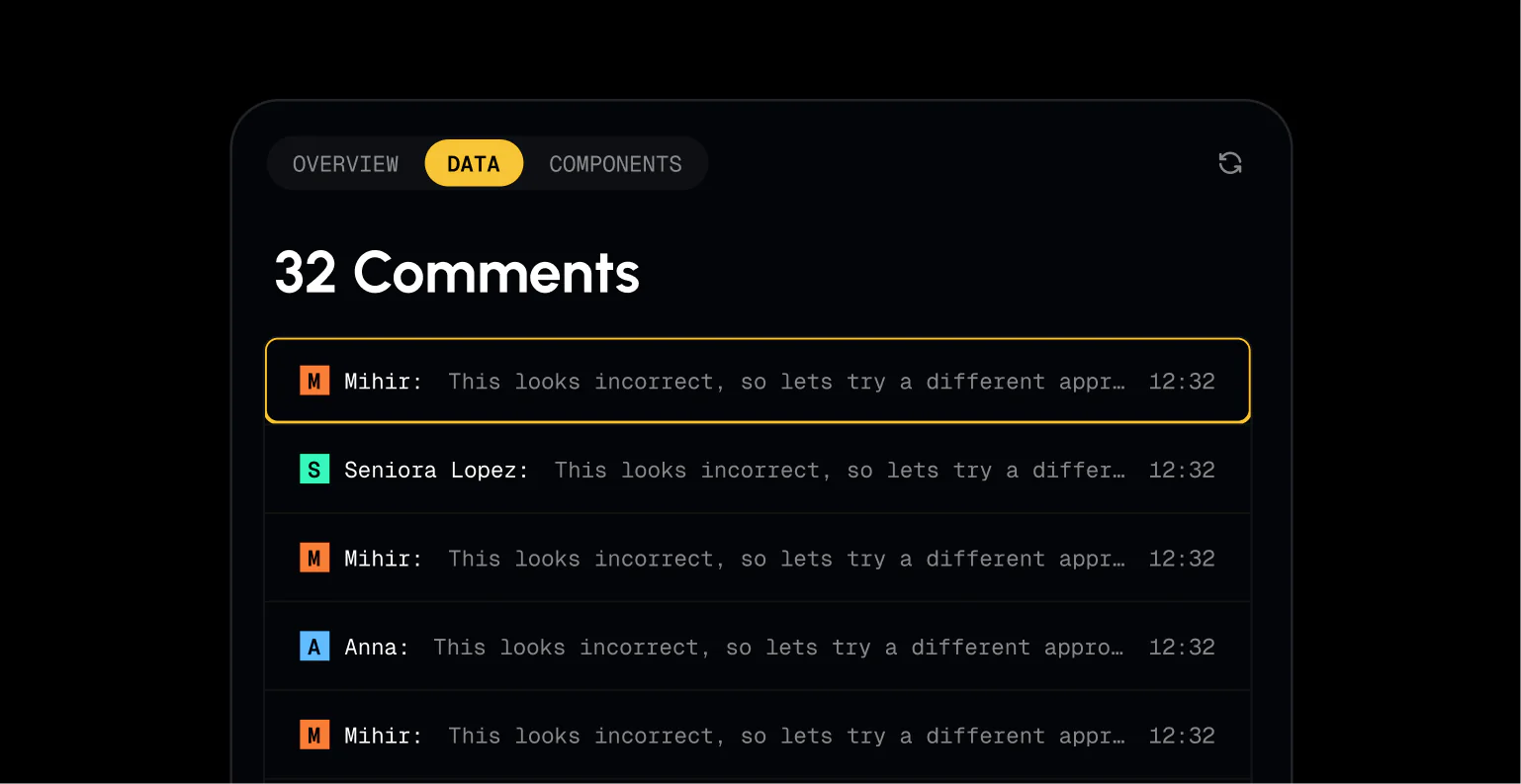 V1 Data Tab listing comments data from the current page