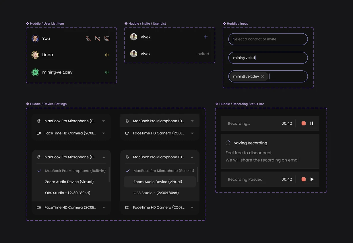 Huddle and recording components rebuilt on the new design system