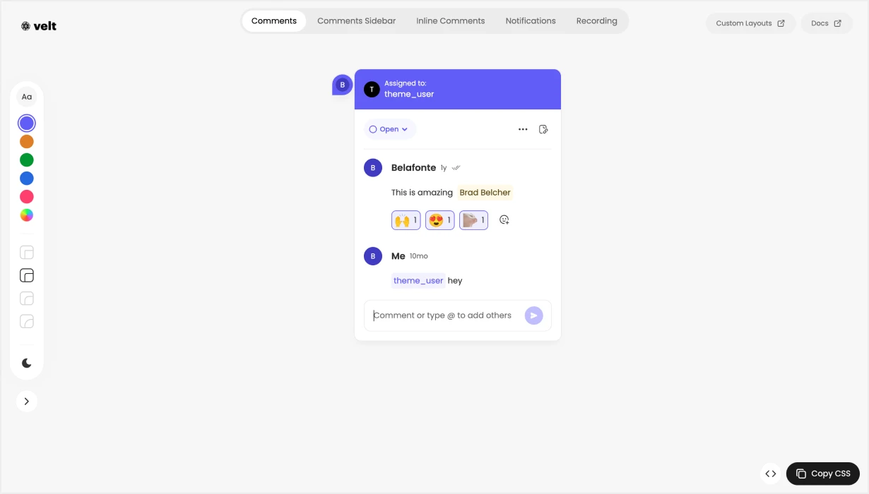 Velt Themes Playground preview